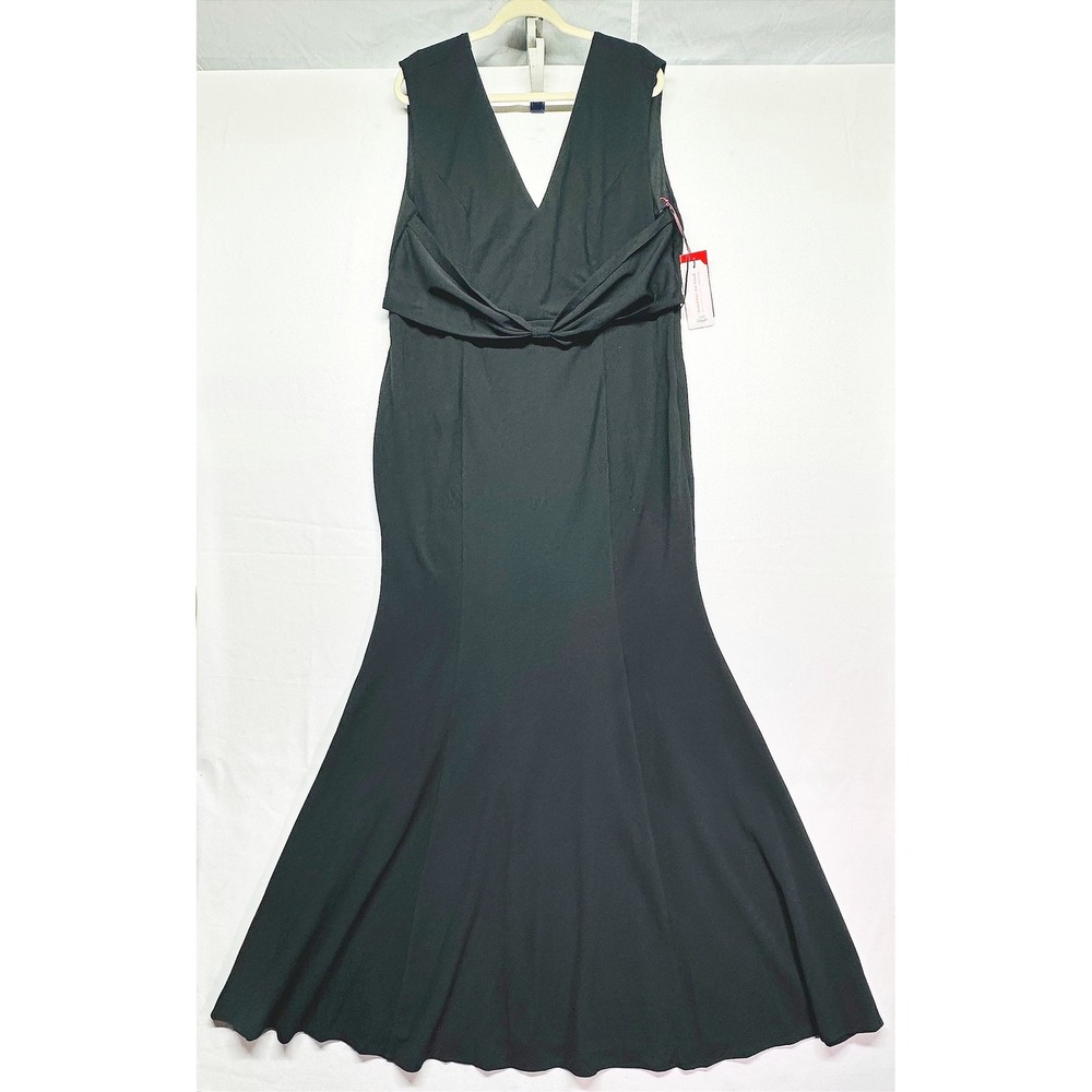 Vow'd Black Cassava Dress V-Neck Bow Accent Mermaid Gown Side Zip Womens 22